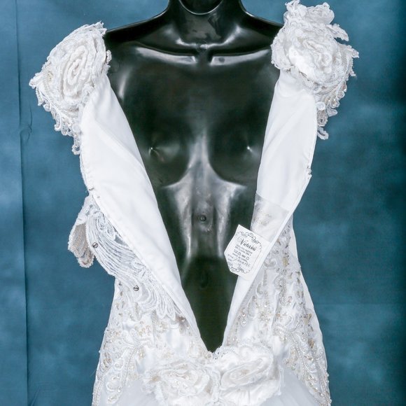 Vintage Wedding Dress + Vail  Mermaid White 4 - Picture 11 of 16